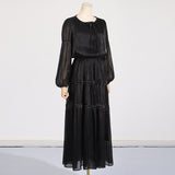 Women Dresses Vintage Spring round Neck Lantern Sleeve Dress (Qymy0409)