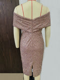 Women Evening Gown Sexy Retro Backless Green Sequins Dress