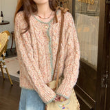Women Knitted Cardigan round Neck Single-Breasted Long Sleeve Sweater Sweater