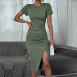 Women Dress round Neck Pullover Short Sleeve Sheath Dress