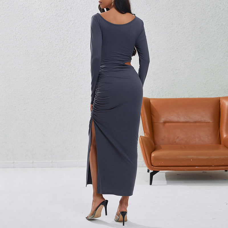 Women Dress Fall/Winter Slim Sexy Cutout Hip Bag Party Dress