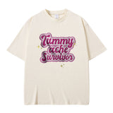 Tummy Ache Survivor Graphic Print T-shirt Male Meme Oversize