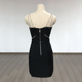 Women Evening Dress Crystal Drill Chain Straps Tulle Backless Evening Gown