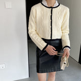 Women Cardigan Sweater Autumn Sweater round Neck Short Button Black and White Cardigan X3005