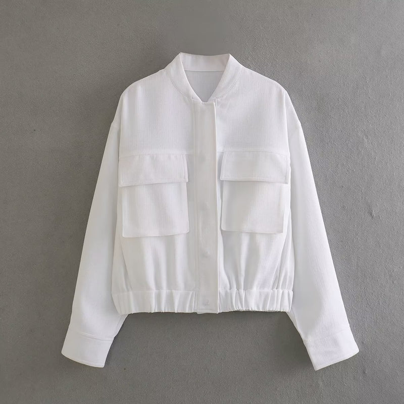 Women Jacket Autumn Pocket Decoration Jacket Baseball Uniform Jacket