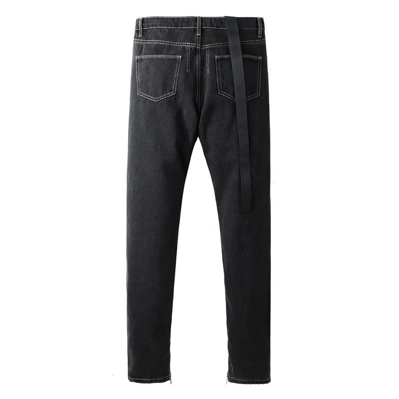 Men Jeans Zipper Straight Jeans Men's and Women's Retro Denim Trousers