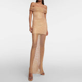 Women Dresses Sexy off-the-Shoulder Dress Gauzy Package Hip Dress (Zns0409)