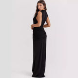 Women Dresses Sexy Pleated Long Dress (Bla0420)