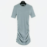 Women Dresses round Neck Hip Skirt Short Sleeve Dress