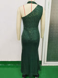 Women's Sexy Halter Vintage Green Sequins Dress