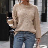 Women Knitted Sweater Fall Solid Color Pullover Sweater