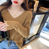 Women Knitted Pullover V-neck Knitted Top