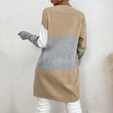 Women Knitted Sweater Autumn and Winter Knitting Long Sleeve Color Matching Sweater Cardigan