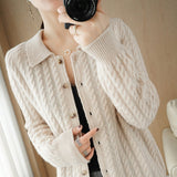 Women Knitted Cardigan Autumn and Winter Loose Lapel Knitted Cardigan Sweater Coat