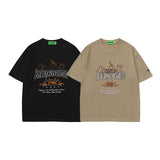 Men T Shirt Retro Alphabet Embroidered Distressed Short Sleeve T-shirt