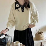 Women Knitted Pullover Polo Collar Sweater Women's Short Autumn and Winter Knitted Top