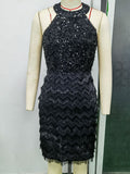 Women Evening Gown Sexy Retro Tassel Sequins Dress