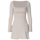 Women Dresse Spring and Summer Sexy Square Collar Slimming Dress Casual Skirt