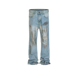 MIJKO Men's Vintage Pants MIJKO Men's Women's Micro-pull Pants Old Splicing Jeans