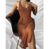 Women Knit Beach Cover Beach Casual Solid Color Knitted Spaghetti Straps Knitted Dress