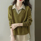 Women Knitted Pullover Spring and Autumn Loose Long-Sleeved Sweater Top