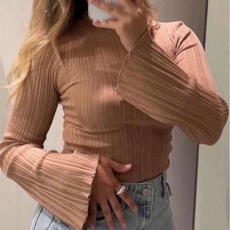 Women Knit Top round Neck Long Sleeve Spring Undershirt Sweater