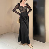 Women Dresses Lace Long Sleeve Dress Autumn and Winter Sexy Skirt (Csm202403)
