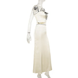 Women Tops Spring Bare Midriff Slim Fit Two-Piece Set Sexy Camisole Mid-Length Dress Set