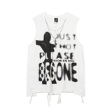 Men Vest Letter Graffiti Washed Make Old Ripped Sleeveless T-shirt