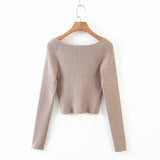 Women Sweater Knitwear Vintage Low-Neck Sweater Spring and Autumn Long Sleeve Short Top
