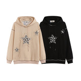 Men Hoodie Five-Pointed Star Embroidered Patch Couple's Tops Loose Casual Hooded Sweater