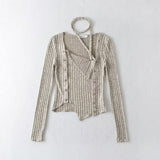 Women Sweater Knitwear Autumn Lace-up Irregular Bottoming Shirt Long Sleeve T-shirt