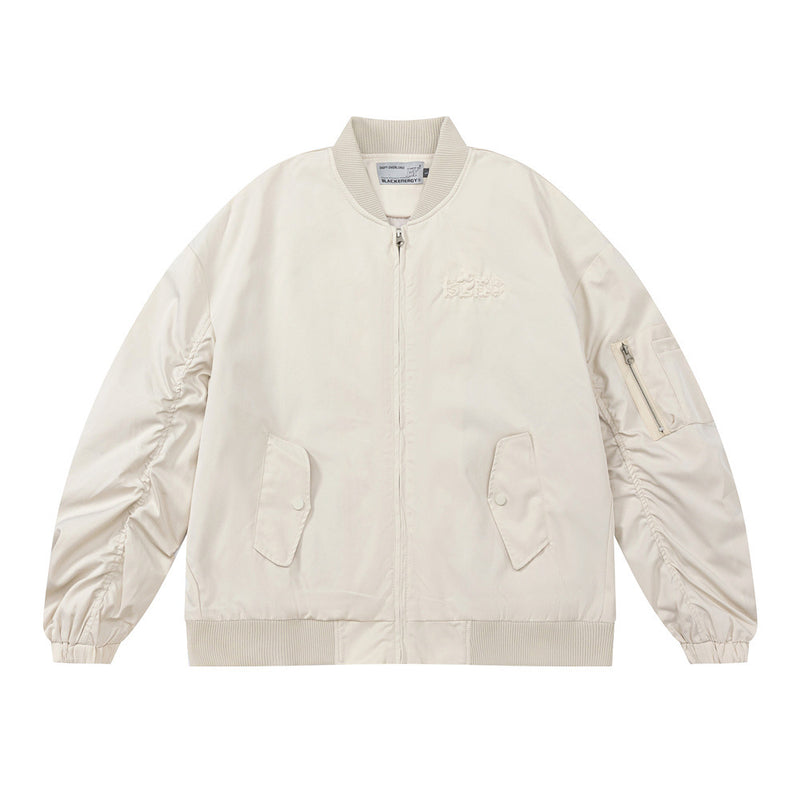 Men Jacket Coat Butterfly Three-Dimensional Embroidery Jacket Baseball Uniform Pleated Long Sleeve Stand Collar Flying Jacket