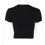 Women T-shirt Face Print Pattern Y2g round Neck Short Sleeve Slim Top