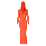 Women Dresses Winter Slim-Fit Hood Long Sleeve Dress