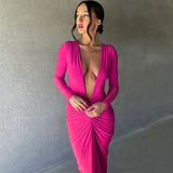 Women Dresses Summer Sexy V-neck Slim-Fit Long Sleeve Dress