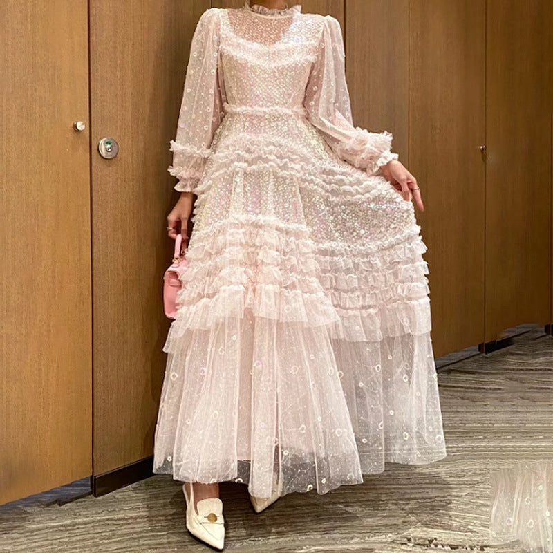 Women Dresses Spring Mesh Long Dress (Qymy0409)