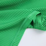 Women Dress Spring Green Pleated Dress round Neck Dress