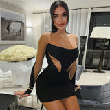 Women Dresses Winter Sexy Mesh Slim Fit Long Sleeve Narrow Dress