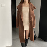 Women Cardigan Sweater Autumn Sweater Coat Lapel Loose Long Sweater W2353