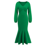 Women Date Dress V-neck Fishtail Skirt Elegant High Waist Evening Long Dress