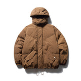 Unisex Winter Cotton Coat Pocket Decorative Hooded down Jacket Vintage White Duck down Jacket Men