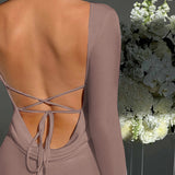 Women Dresses Backless Long Sleeves Dress Autumn Hip Skirt
