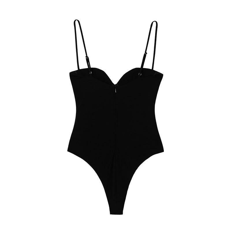 Women Jumpsuit Sexy Retro Heart-Shaped Collar Pleated Underwear Sleeveless Jumpsuit