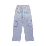 Women Pants Gradient Letters Embroidered Slacks Workwear with Pocket Straight-Leg Trousers