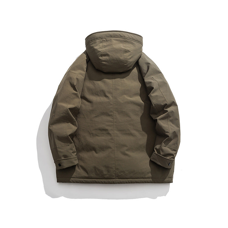 Unisex Winter Cotton Coat Three-Dimensional Multi-Pocket Hooded down Jacket Retro Workwear down Jacket