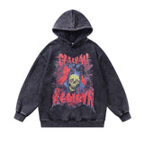 Men Hoodie Skull Graffiti Printing Velvet Distressed Couple Hoodies