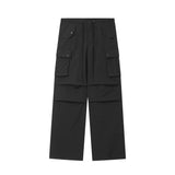 Men Sweatpants Multi-Pocket Wide Leg Trousers Men's Loose Solid Color Pleated Straight-Leg Pants