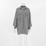 Women Trench Coat Black and White Plaid Long-Sleeved Shirt Women's Loose Casual
