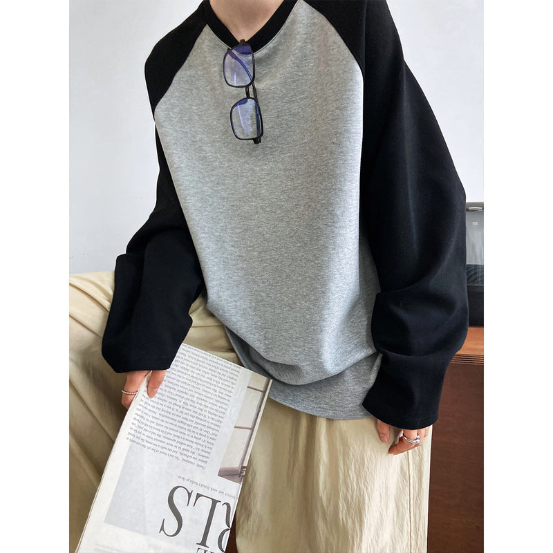 Women T Shirt Casual Contrast Color Profile T-shirt Loose Long Sleeve Top